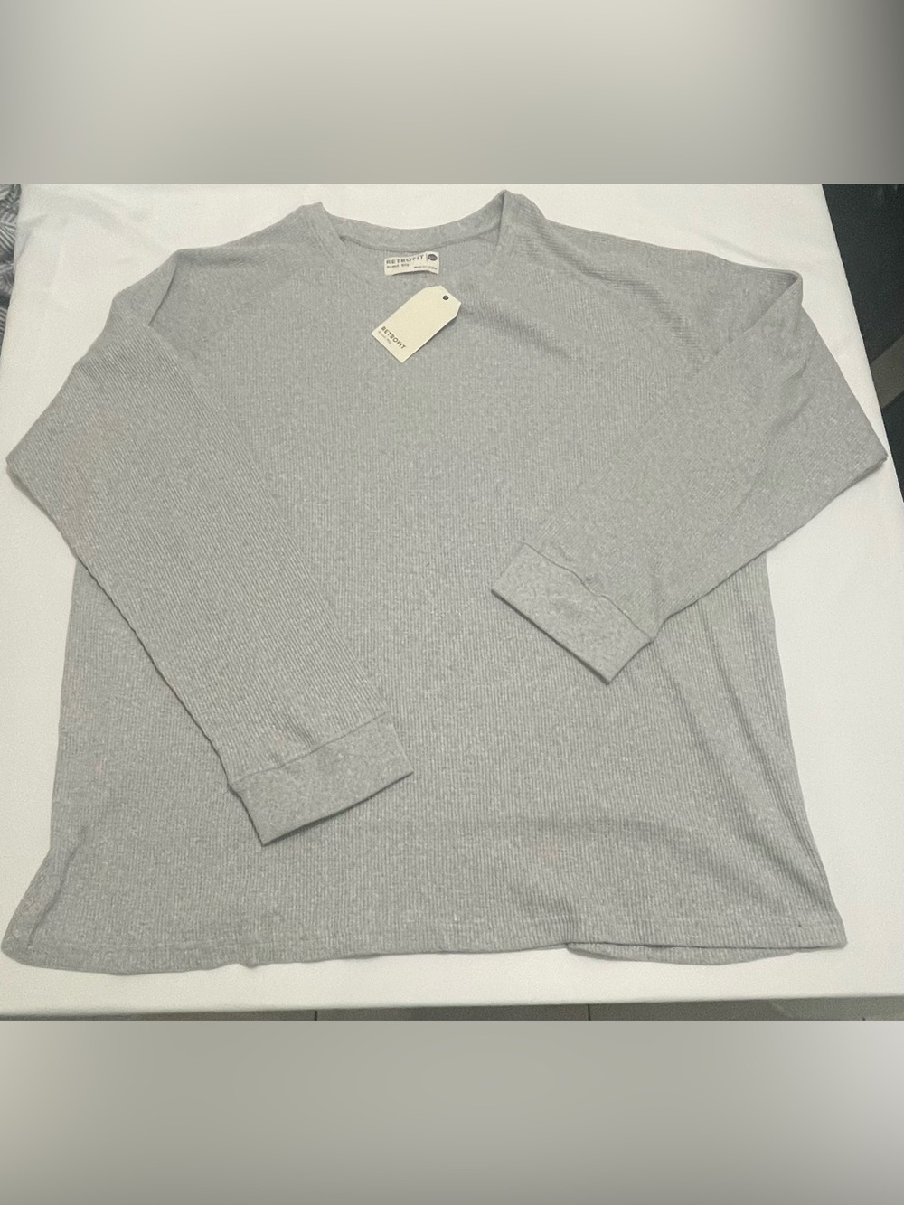 NWT Retrofit Men's Long-Sleeve Ribbed Crewneck Shirt - Gray